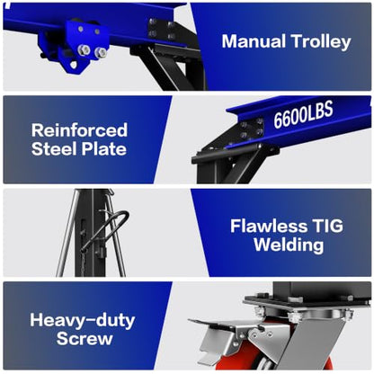 LDHTHOPI 3 Ton Gantry Crane, 6600LBS with Manual Trolley, Hook & Shackles - color: Blue