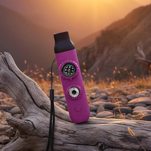 Multifunctional Survival Emergency Whistle for Kids with Compass Hiking Survival, Thermometer & Neck Lanyard | Emergency Safety Gear for Hiking, Camping, Kayaking, Boating, Climbing - color: rose purple