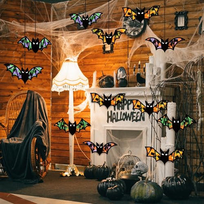 Aneco 24 Sets Halloween Bat Crafts Kits DIY Suncatcher Tissue Sign Paper Craft Halloween Hanging Decorations Window Art Ornaments Decor for School Party Holiday Home Activities - style: Halloween Bats