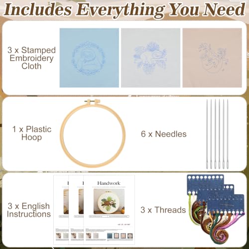 Mindsoft 3 Set Needlepoint Kit for Beginners with Hoop,Sloth - style: Sloth