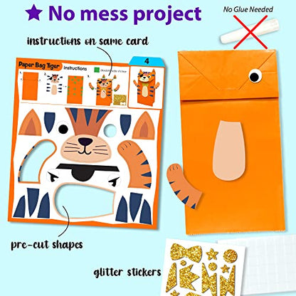 KRAFUN Safari Animal Beginner Paper Craft Kit for Kids Age 3+ | 16 Projects - color: Animal