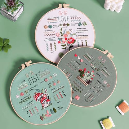 FEIYUENO 3 Sets Just-Love-Life Plant Beginner Embroidery Kit for Adults - color: Plant-2
