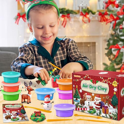 ESSENSON Air Dry Clay Christmas Crafts Kit, 36 Colors DIY Modeling Clay Craft Set with Accessories, Christmas Stocking Stuffers for Kids, Xmas Gift for Girls Boys