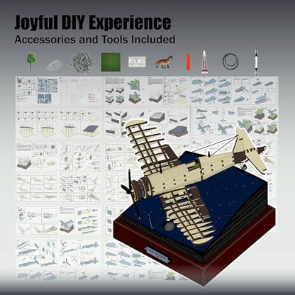 3D Wooden Puzzles for Adults, DIY Miniature Aircraft Model Kit, Airplane Building Set, Book Nook Kit, Diorama1:48 Scale F4U Corsair with Display Base, Gift for Teens and Adults (Navy Plane)