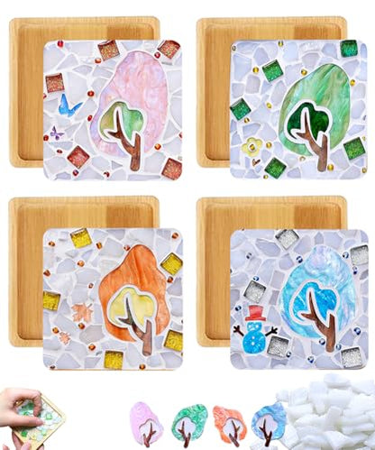 Kids Mosaic Coaster Kit – 4-Pack, Non-Toxic Crafts Ages 6-12 - color: Sweet style