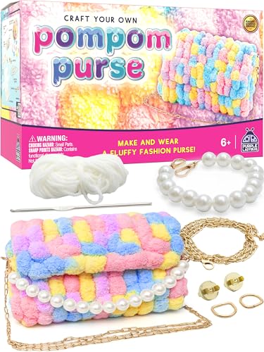 PURPLE LADYBUG Make Your Own Pompom Purse Craft Kit - Girls Arts and Crafts Ages 8-12, Gifts for Girls 6-12 Years Old, Sewing Kit for Girl Ages 8-12, Girl Valentines Gift - style: Pompom Purse