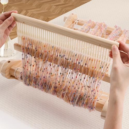 PURCOULEUR 16 Inches Rigid Heddle Loom with Holder, Loom Kit for Adults