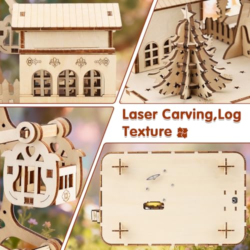 3D Wooden Puzzles for Adults,Musical Ferris Wheel Kit with Lights & Music Box,Room Home Decor DIY Rotating Ferris Wheel Kit for Men Women,Christmas Birthday Gift for Family Friends - style: Rotating ferris wheel