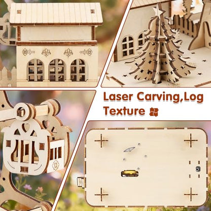 3D Wooden Puzzles for Adults,Musical Ferris Wheel Kit with Lights & Music Box,Room Home Decor DIY Rotating Ferris Wheel Kit for Men Women,Christmas Birthday Gift for Family Friends - style: Rotating ferris wheel