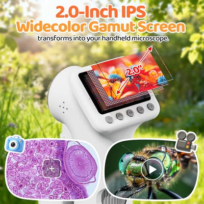 1600X Microscope for Kids, 2.0" Screen Toddler Toy, White - color: White