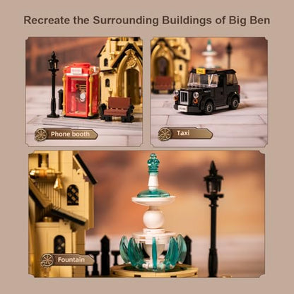 BRICKKK PANTASY Architecture Big Ben Building Set - Steampunk Clock Tower Construction Kit for Adults and Teens, Famous Landmarks London Model, Collectible Building Bricks Toys
