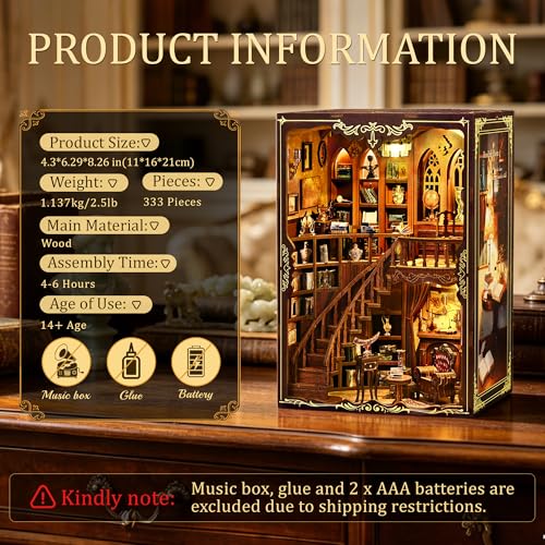 CRIOLPO Book Nook Kits for Adults DIY Doll House Kit with LED Lights - color: Ancient Rhyme Bookstore