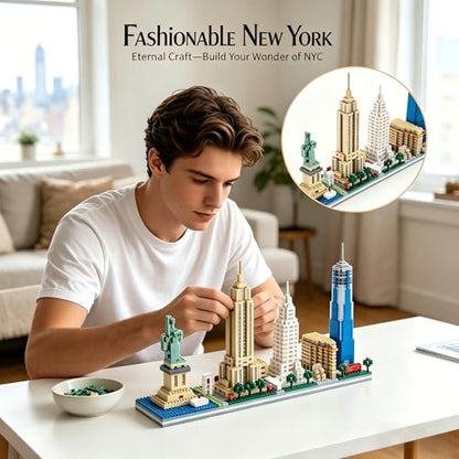 New York City Skyline Micro Blocks Set for Adults, 3452 Pcs Mini Iconic - color: New York Skl