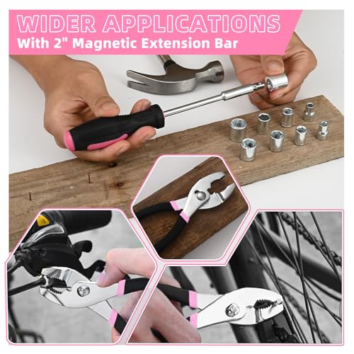 144-Piece Household Tool Set, Pink Tool Kit with Plastic Toolbox - color: Pink, size: 144-Piece