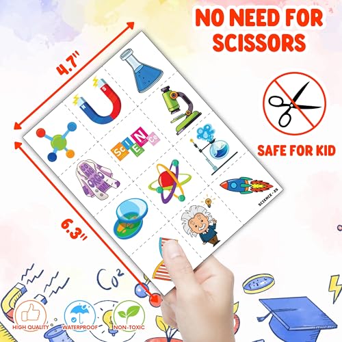 Cherisnowy 48PCS Science Party Favors, Temporary Tattoos & Slap Bracelets