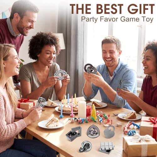 Wettarn 9 Pcs Metal Brain Teasers 3D Steel Puzzle Set, Engaging Style - style: Engaging Style