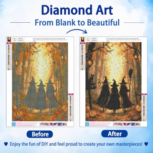 Halloween Diamond Art Kits for Adults, Witch Diamond Painting, 12x16 Inch - color: 01-Halloween, size: 12X16 inch