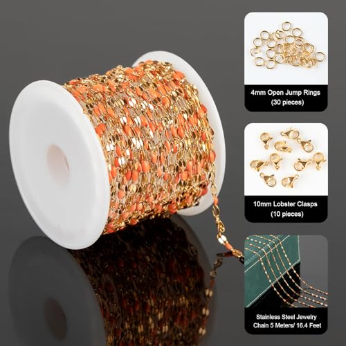UMAOKANG 5 Meters Gold Plated Stainless Steel Bulk Chain for Jewelry Making - color: Gold-Orange