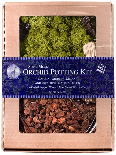 SuperMoss (90440 Orchid Potting Kit, Complete Orchid Care Set with Preserved Moss, Orchid Bark, Floral Clips and Stakes, 120 Cu. in., Reindeer Moss, Chartreuse - size: 120 Cu. In., style: Reindeer Moss