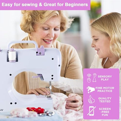 Sewing Machine for Beginners & Kids, Mini Portable Sewing Machines with 12 Built-in Stitch Patterns, 2-Speed Foot Pedal, Perfect for Teaching Daughter to Sew(with 27 Pieces Sewing Kit & Cover)