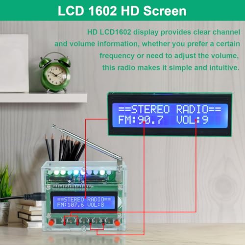 ICSTATION FM Radio Kit, DIY Soldering Project Radio with LED Spectrum DIY Radio Kit FM 88-108MHz DIY Electronic Kit for STEM Education Ages 15+