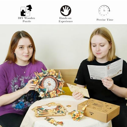 KAAYEE 3D Puzzles for Adults Hummingbird Clock Bird Wooden Puzzle DIY Craft - color: Hummingbird Clock