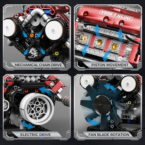 V8 Engine Building Blocks Sets, V8 Engine Model Kit, Runnable Model Engine Building Sets, Mini Engine Kits with Crankshaft & Rotating Fan, for Adults & Kids