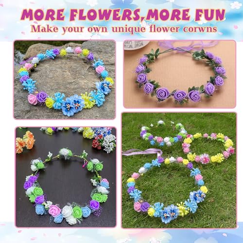 Flower Crowns Craft Kit, Make Your Own 12PCS Flower Crowns Garland Arts - color: Sunflower & Rose