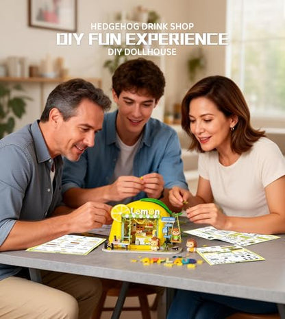 Roroom DIY Miniature House Kit, Sunny Lemonade Drink Stand Dollhouse Kit - color: Hedgehog Drink Shop