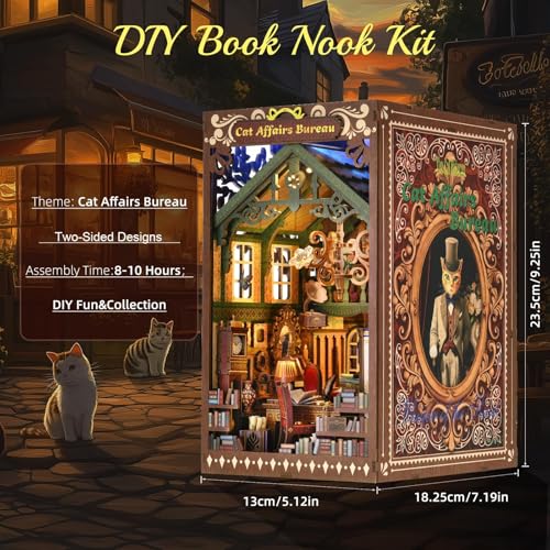 TOYQI Book Nook Kit, DIY Miniature Dollhouse Kit for Adults and Teens - color: Cat Affairs Bureau