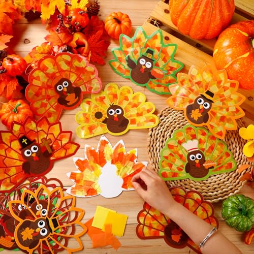 DoubleFill 48 Pcs Turkey Suncatchers DIY Stained Glass Tissue Paper - style: Turkey