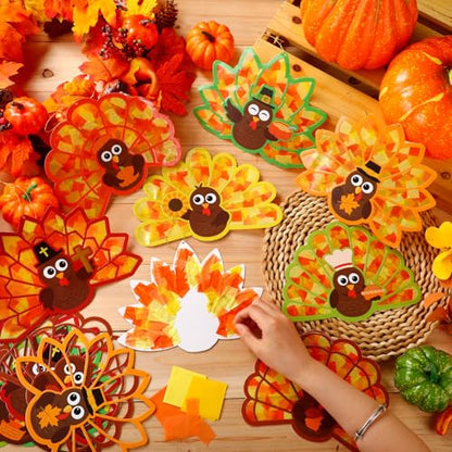 DoubleFill 48 Pcs Turkey Suncatchers DIY Stained Glass Tissue Paper - style: Turkey