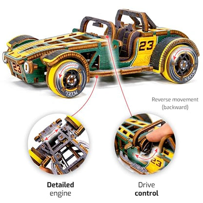 WOODEN.CITY Roadster LE 3D Wooden Puzzles for Adults – Build Your Own Roadster car with Rubber‑Band Motor – Self‑Assembly Model, DIY Gift for Adults and Teens - style: Roadster