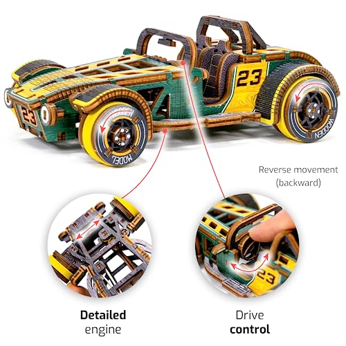 WOODEN.CITY Roadster LE 3D Wooden Puzzles for Adults – Build Your Own Roadster car with Rubber‑Band Motor – Self‑Assembly Model, DIY Gift for Adults and Teens - style: Roadster