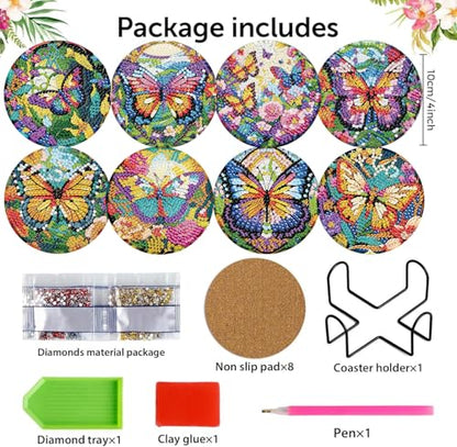 8 Pack Diamond Art Coasters,Butterfly Diamond Painting Coasters Kits - color: Butterfly Coasters-C