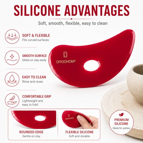 Diyoohomy 6pcs Soft Silicone Pottery Ribs for Ceramic, Mud and Clay Tools - color: red-6