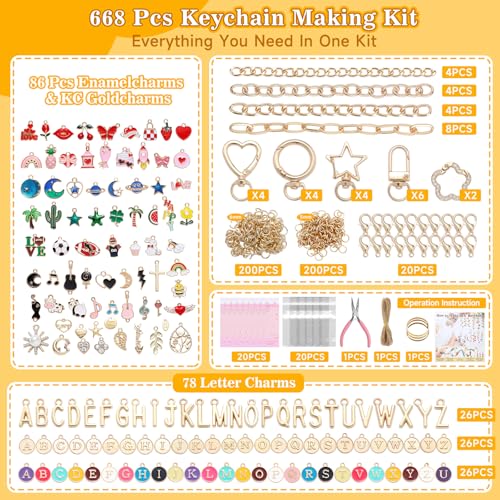 Riwiuue 668Pcs Lip Gloss Keychain Making Kit, DIY Charms Key Chain Kit - color: 668Pcs Keychain Making Kit
