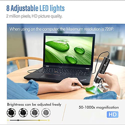 Wireless Digital Microscope, Skybasic 50X-1000X Magnification WiFi Portable Handheld Microscopes with Adjustable Stand HD USB Microscope Camera Compatible with iPhone Android iPad Windows Mac Computer - color: Black