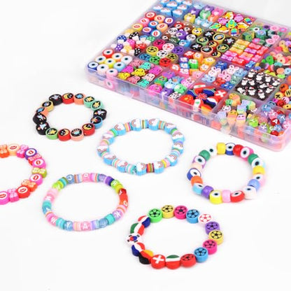 1000PCS Polymer Clay Beads Bracelet Making kit, 24 Style Cute Fun Beads Flower Animal Rainbow Eye Charms for Jewelry Necklace Earring Making DIY Accessories for Women Girls - color: B1#Style 2