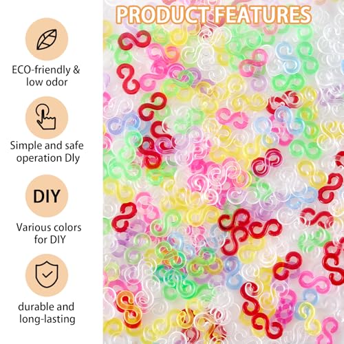 XIYAOXI 600Pcs S Clips Plastic Bracelet Connectors - Clear 300 + Colorful 300 Loom Accessories for Rubber Band Bracelet Making Kit, DIY Crafts Creative Projects Rainbow Loom Charms