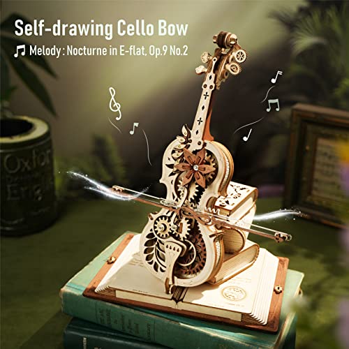 ROKR 3D Puzzles for Adults Cello+Piano Model Kit Wooden Music Box AMK81+AMK63 Building Kit Desk Gift for Men Women Hobby for Adults