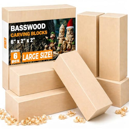 Basswood Carving Blocks 6 PCS: 6" x 2" x 2" Large Whittling Wood Blanks - color: 6 PCS (6"x2"x2")