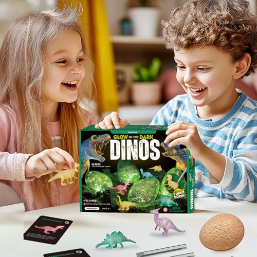 Dino Dig Kit, 12 Glow in The Dark Dinosaur Toys for Kids 6+ - color: Colorful Glowing Dinosaur