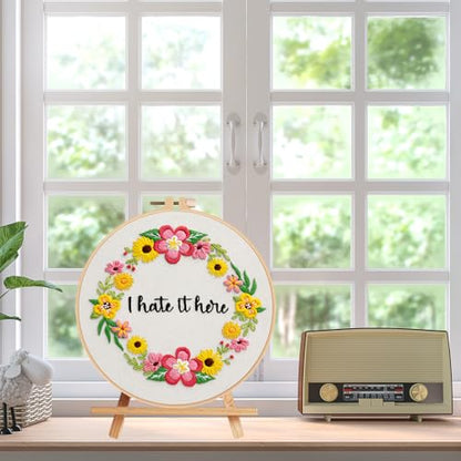 Nuberlic Floral Embroidery Kit for Beginners,Funny Embroidery Practice Kit - color: flower11