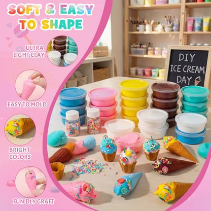 Shappy 51 Pcs Air Dry Clay Kit Ice Cream DIY Craft Kit