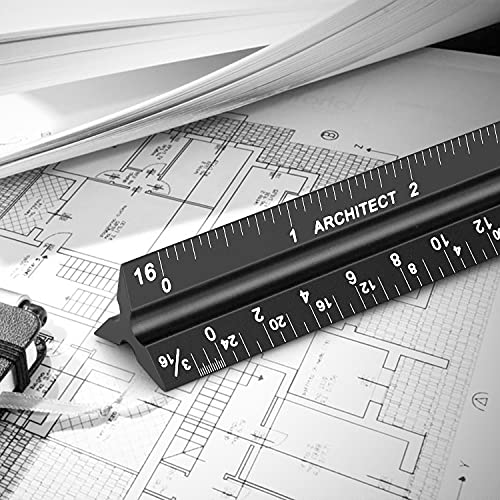 12" Architectural Scale Ruler Aluminum Architect Scale Ruler, Black - color: Black