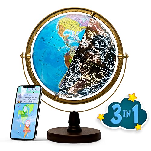 with Interactive APP & LED Illuminated Constellations at Night, US-Patented STEM education 10" World Globe with Detailed map