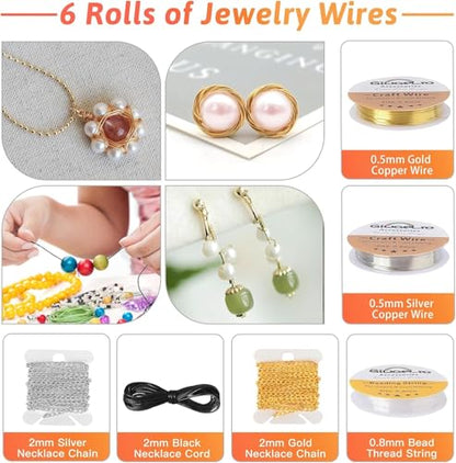 Giwaelro Jewelry Making Kit for Adults, Jewelry Making Supplies with Jewelry Making Tools, Jewelry Pliers, Jewelry Wires, Findings, Necklace Chains, Magnifier and Storage Bag (Pink) - color: Pink