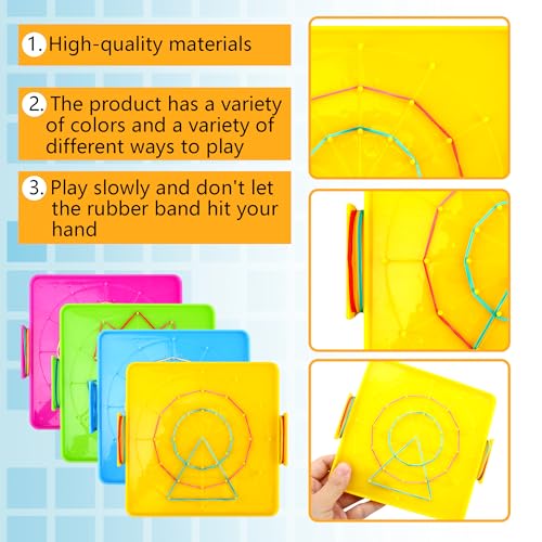 20 Pcs Plastic Double Sided Geoboard Mathematical Manipulative Material Geoboard Plastic Graphical Geo Board with Rubber Bands for Kindergarten Geometric Shape Learning Toys,4 Colors