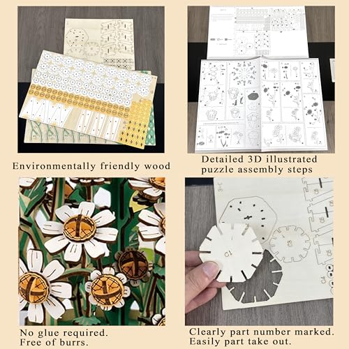 Chamomile Daisy 3D Wooden Flower Puzzle Model Kit - color: Chamomile Daisy Flower